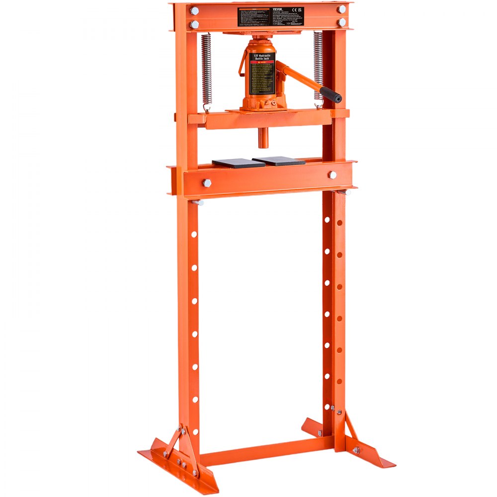 AMITOOLS Hydraulic Shop Press, 12 Ton H-Frame Hydraulic Garage/Shop Floor Press, Adjustable Shop Press with Press Plates, Heavy Duty Hydraulic Press for Garage, Shop, Workshop