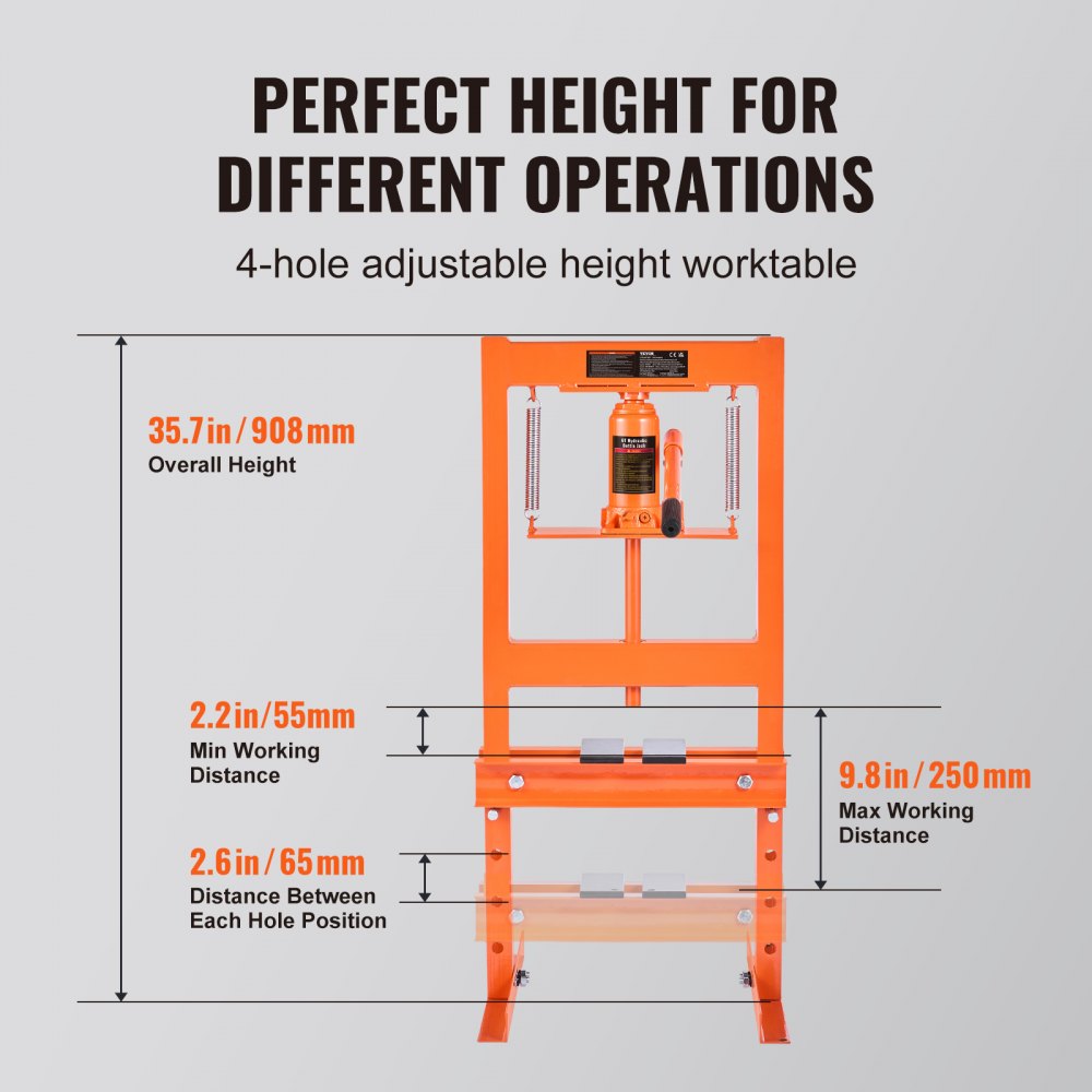 AMITOOLS Hydraulic Shop Press, 6 Ton H-Frame Hydraulic Garage/Shop Floor Press, Adjustable Shop Press with Press Plates, Heavy Duty Hydraulic Press for Garage, Shop, Workshop