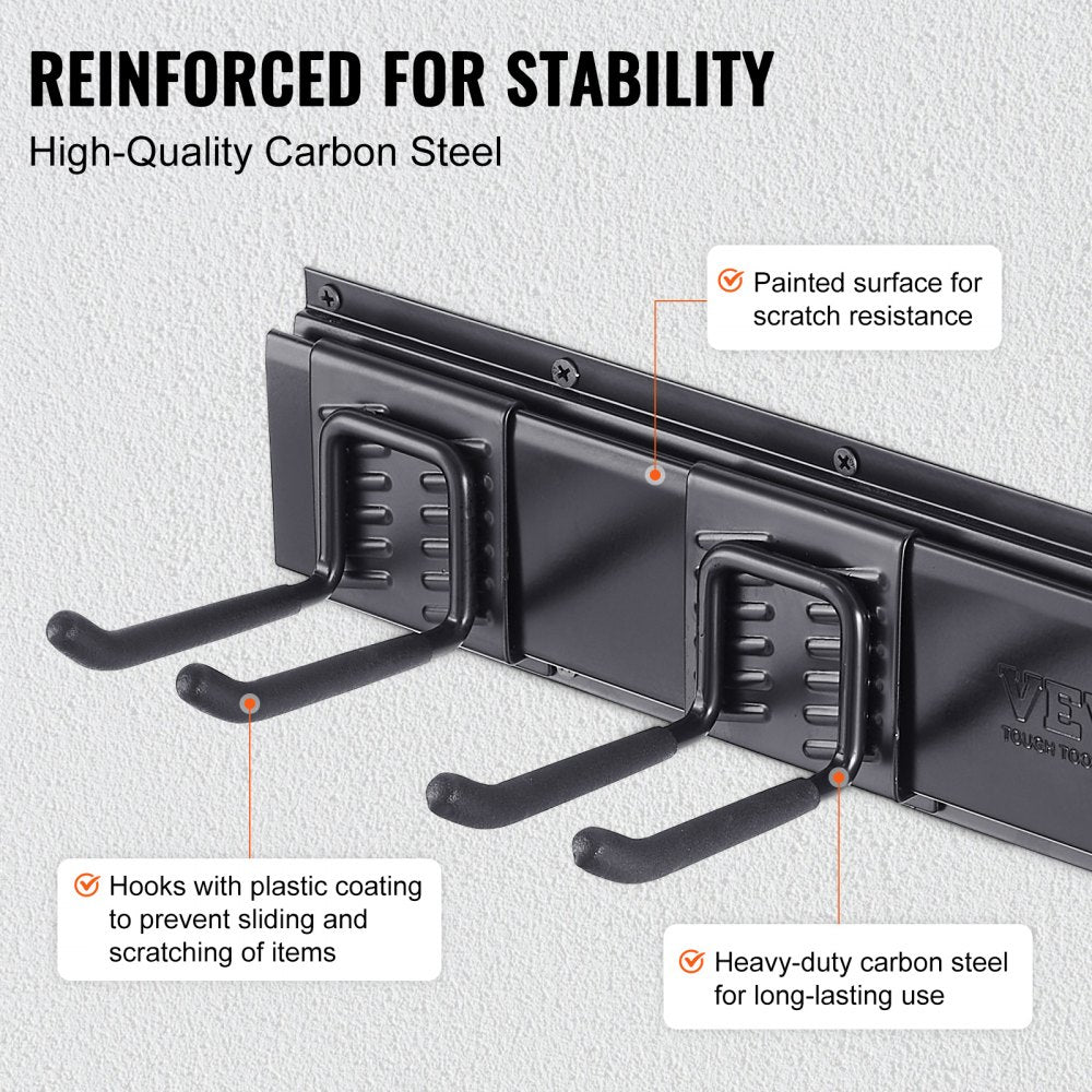 AMITOOLS Garage Tool Organizer, 300 lbs Max Load Capacity, Wall Mount Yard Garden Storage Rack Organization Heavy Duty with 6 Adjustable Hooks and 3 Rails, for Garden Tools, Shovels, Trimmers, and Hoses