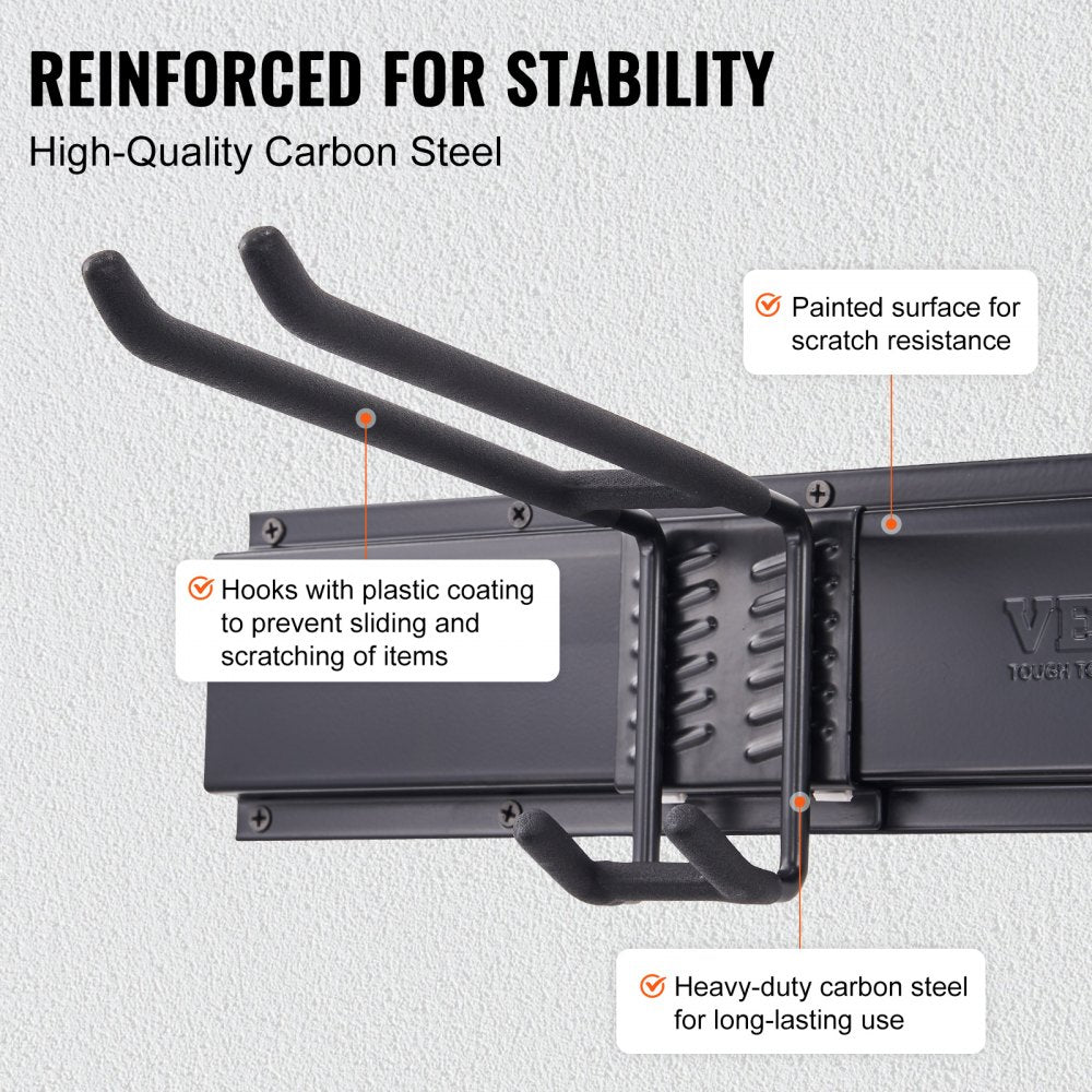 AMITOOLS Garage Tool Organizer, 800 lbs Max Load Capacity, Wall Mount Yard Garden Storage Rack Organization Heavy Duty with 6 Adjustable Hooks and 3 Rails, for Garden Tools, Shovels, Trimmers, and Hoses