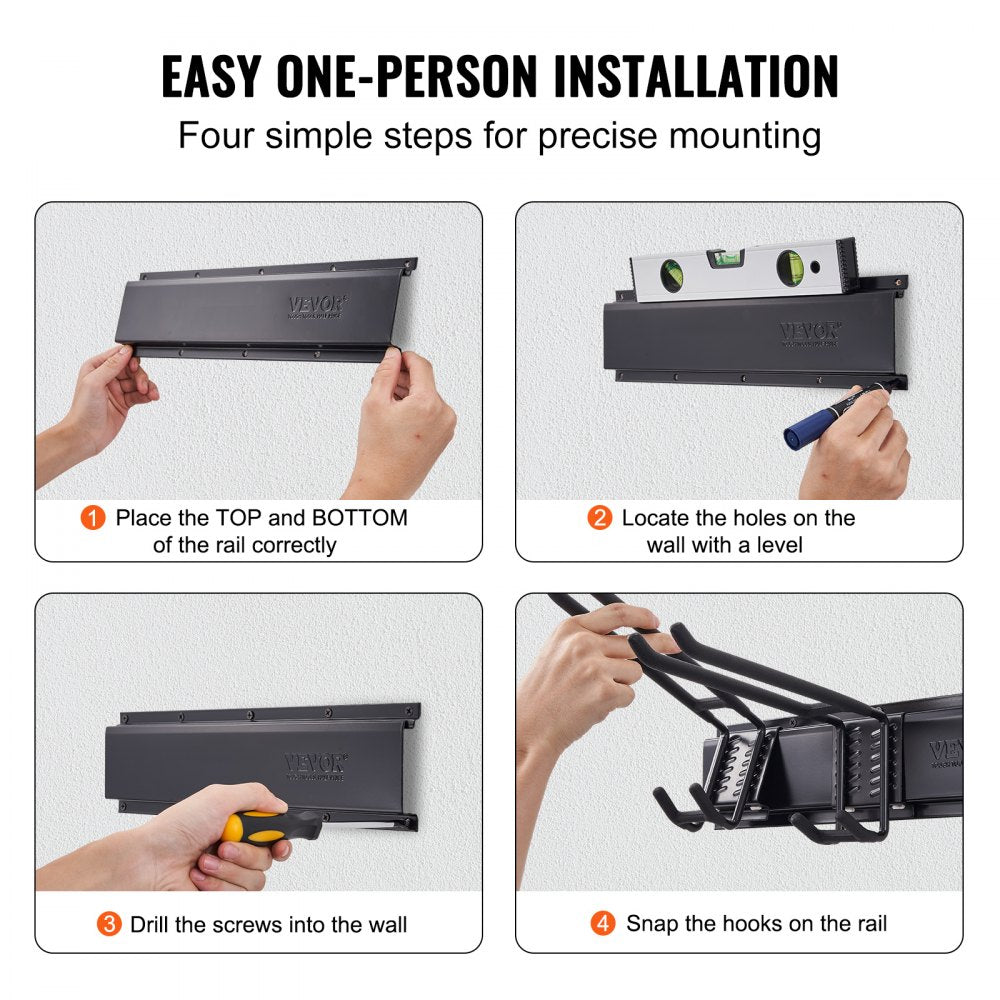 AMITOOLS Garage Tool Organizer, 800 lbs Max Load Capacity, Wall Mount Yard Garden Storage Rack Organization Heavy Duty with 6 Adjustable Hooks and 3 Rails, for Garden Tools, Shovels, Trimmers, and Hoses