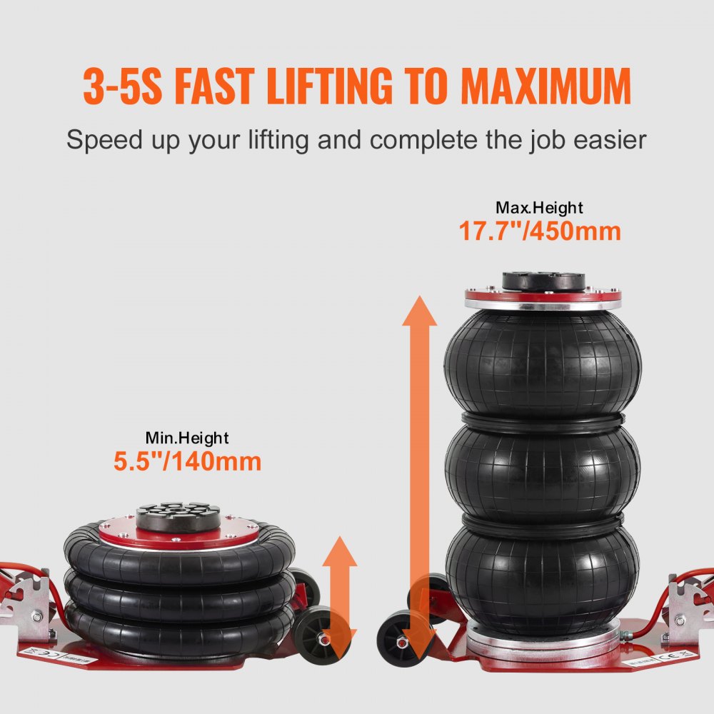 AMITOOLS Air Jack, 3 Ton/6600 lbs Triple Bag Air Jack, Airbag Jack with Six Steel Pipes, Lift up to 17.7