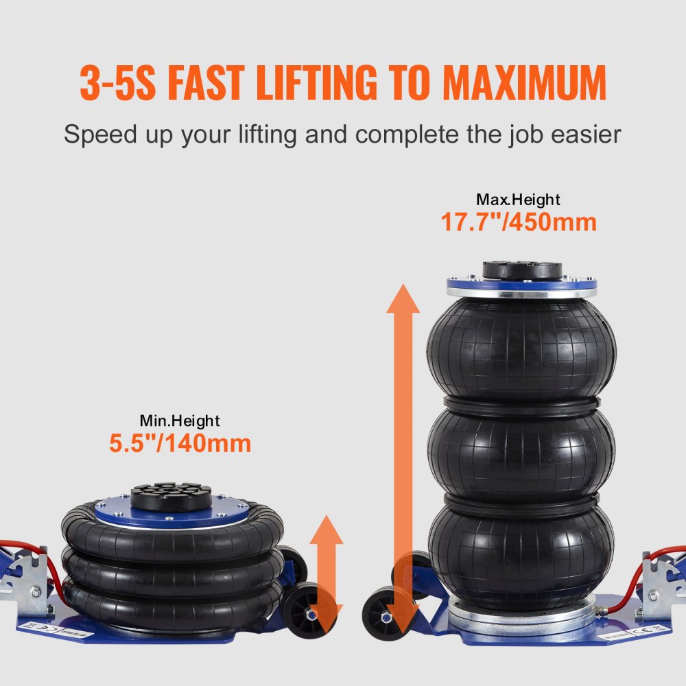 AMITOOLS Air Jack, 3 Ton/6600 lbs Triple Bag Air Jack, Airbag Jack with Six Steel Pipes, Lift up to 17.7