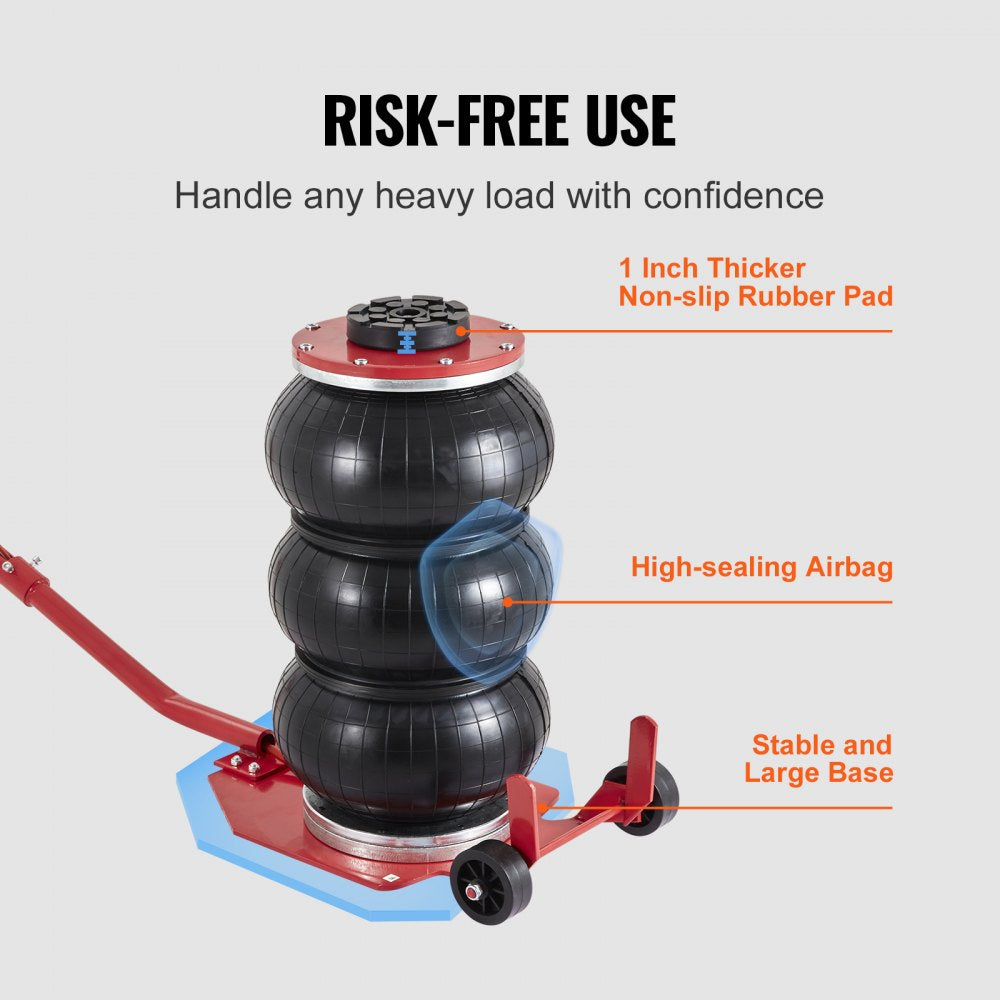 AMITOOLS Air Jack, 3 Ton/6600 lbs Triple Bag Air Jack, Airbag Jack with Six Steel Pipes, Lift up to 17.7 inch/450 mm, 3-5 s Fast Lifting Pneumatic Jack, with Long Handles for Cars, Garages, Repair, (Red)