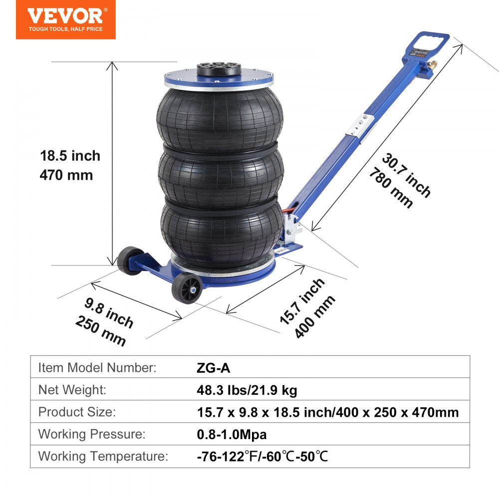 AMITOOLS Air Jack, 5 Ton/11000 lbs Triple Bag Air Jack, Airbag Jack with Six Steel Pipes, Lift up to 18.5 inch/470 mm, 3-5 s Fast Lifting Pneumatic Jack, with Adjustable Handle for Car, Garage, Repair