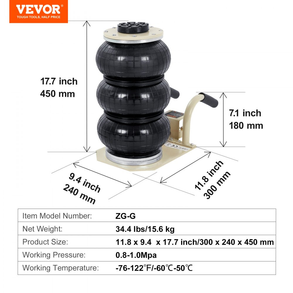 AMITOOLS Triple Bag Air Jack 3 Ton/6600 lbs Pneumatic Jack for Car SUV Lifting