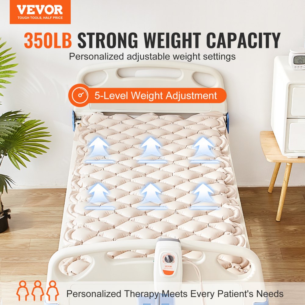 AMITOOLS Alternating Air Pressure Mattress, 5-Level Pressure Adjustable Air Mattress for Bed Sores, Medical-Grade PVC Alternating Pressure Pad with Ultra-Quiet Pump for Home/Hospital Use, 350LBS Loading