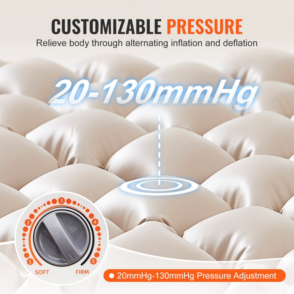 AMITOOLS Alternating Air Pressure Mattress, 5-Level Pressure Adjustable Air Mattress for Bed Sores, Medical-Grade PVC Alternating Pressure Pad with Ultra-Quiet Pump for Home/Hospital Use, 350LBS Loading