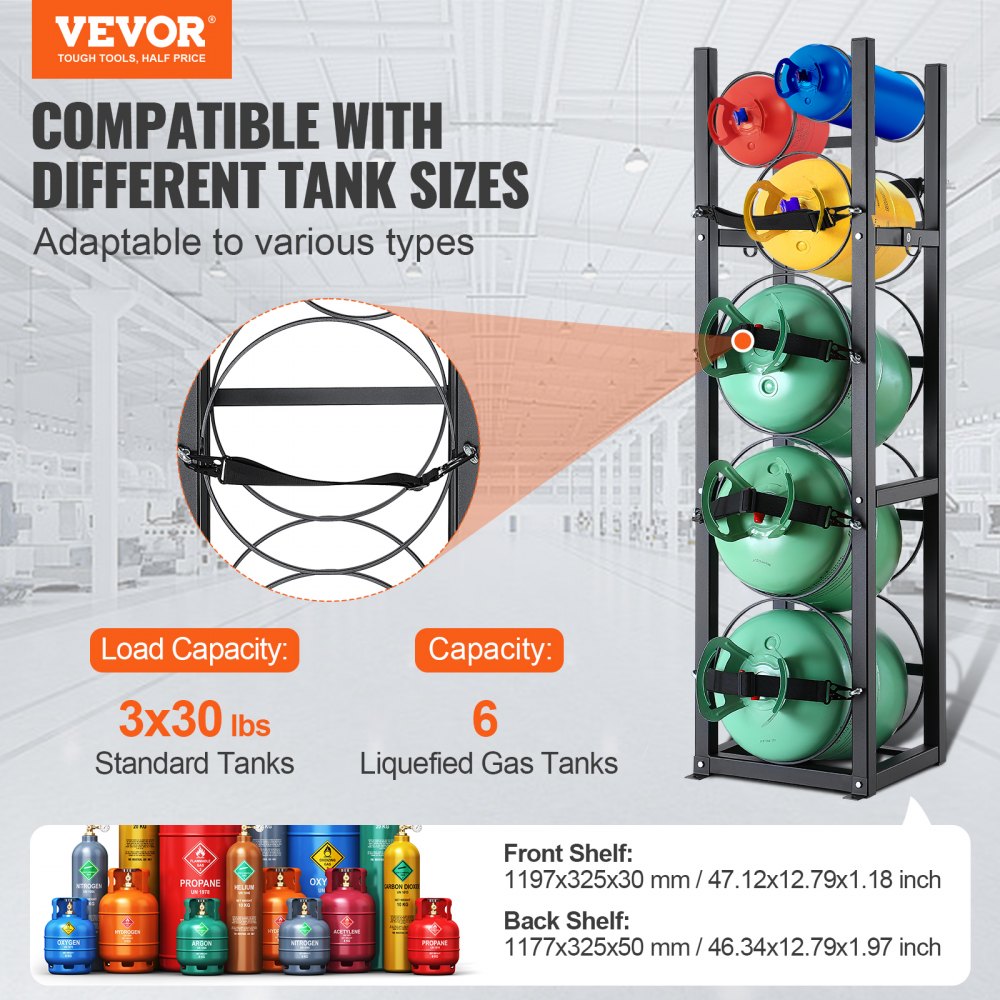 AMITOOLS Refrigerant Tank Rack, with 3 x 30lbs and Other 3 Small Bottle Tanks, Cylinder Tank Rack 12.79x12.99x47.12 in, Refrigerant Cylinder Rack and Holders for Freon, Gases, Oxygen, Nitrogen