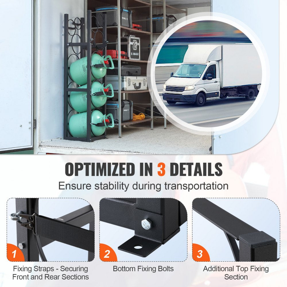 AMITOOLS Refrigerant Tank Rack, with 3 x 30lbs and Other 3 Small Bottle Tanks, Cylinder Tank Rack 12.79x12.99x47.12 in, Refrigerant Cylinder Rack and Holders for Freon, Gases, Oxygen, Nitrogen