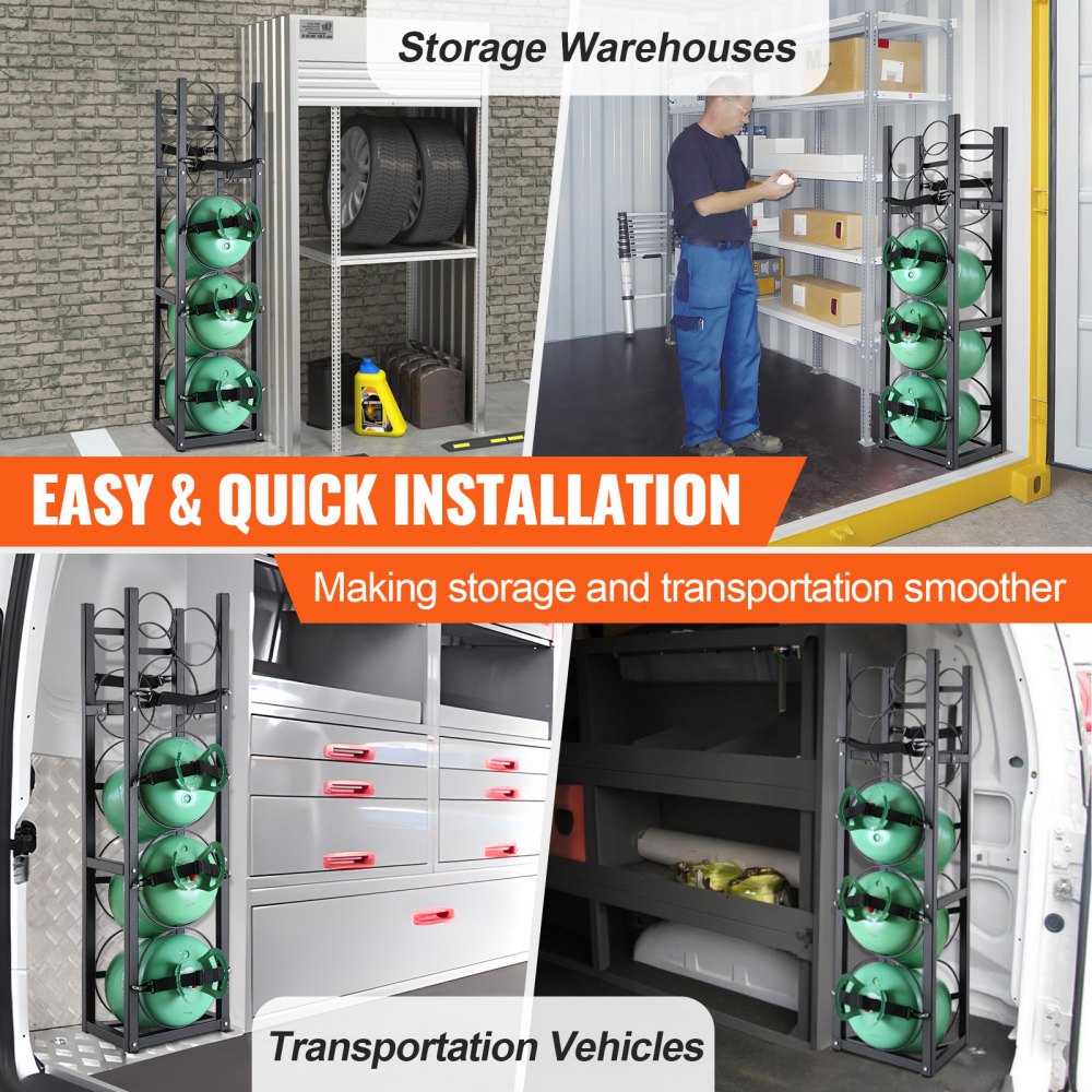 AMITOOLS Refrigerant Tank Rack, with 3 x 30lbs and Other 3 Small Bottle Tanks, Cylinder Tank Rack 12.79x12.99x47.12 in, Refrigerant Cylinder Rack and Holders for Freon, Gases, Oxygen, Nitrogen