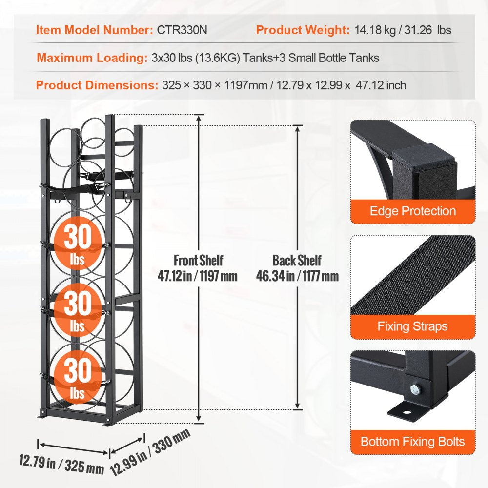 AMITOOLS Refrigerant Tank Rack, with 3 x 30lbs and Other 3 Small Bottle Tanks, Cylinder Tank Rack 12.79x12.99x47.12 in, Refrigerant Cylinder Rack and Holders for Freon, Gases, Oxygen, Nitrogen