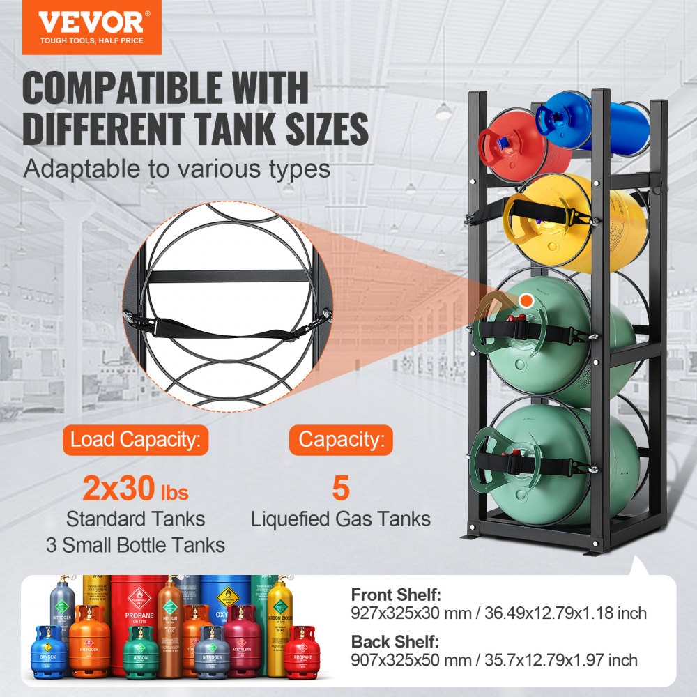 AMITOOLS Refrigerant Tank Rack, with 2 x 30lbs and Other 3 Small Bottle Tanks, Cylinder Tank Rack 12.79x12.99x47.12 in, Refrigerant Cylinder Rack and Holders for Freon, Gases, Oxygen, Nitrogen