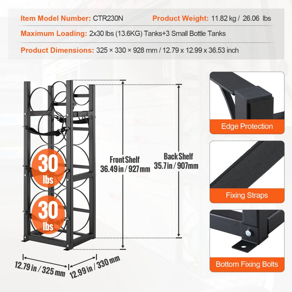 AMITOOLS Refrigerant Tank Rack, with 2 x 30lbs and Other 3 Small Bottle Tanks, Cylinder Tank Rack 12.79x12.99x47.12 in, Refrigerant Cylinder Rack and Holders for Freon, Gases, Oxygen, Nitrogen