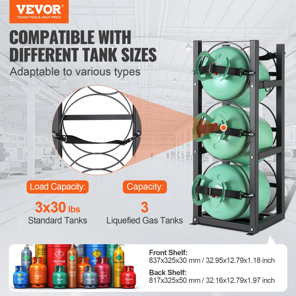 AMITOOLS Refrigerant Tank Rack, with 3 x 30lbs Bottle Tanks, Cylinder Tank Rack 12.79x12.99x33.07 in, Refrigerant Cylinder Rack Gas Cylinder Racks and Holders for Freon, Gases, Oxygen, Nitrogen