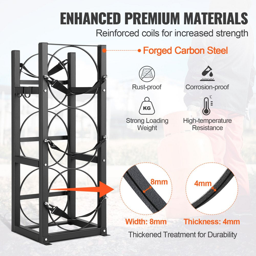 AMITOOLS Refrigerant Tank Rack, with 3 x 30lbs Bottle Tanks, Cylinder Tank Rack 12.79x12.99x33.07 in, Refrigerant Cylinder Rack Gas Cylinder Racks and Holders for Freon, Gases, Oxygen, Nitrogen