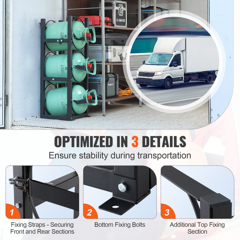 AMITOOLS Refrigerant Tank Rack, with 3 x 30lbs Bottle Tanks, Cylinder Tank Rack 12.79x12.99x33.07 in, Refrigerant Cylinder Rack Gas Cylinder Racks and Holders for Freon, Gases, Oxygen, Nitrogen