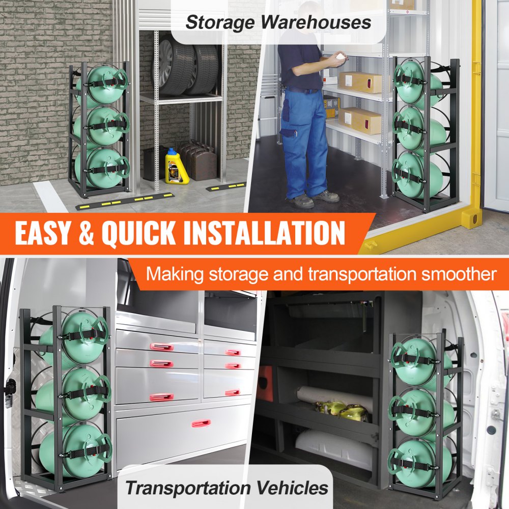 AMITOOLS Refrigerant Tank Rack, with 3 x 30lbs Bottle Tanks, Cylinder Tank Rack 12.79x12.99x33.07 in, Refrigerant Cylinder Rack Gas Cylinder Racks and Holders for Freon, Gases, Oxygen, Nitrogen