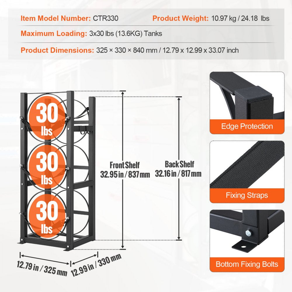 AMITOOLS Refrigerant Tank Rack, with 3 x 30lbs Bottle Tanks, Cylinder Tank Rack 12.79x12.99x33.07 in, Refrigerant Cylinder Rack Gas Cylinder Racks and Holders for Freon, Gases, Oxygen, Nitrogen