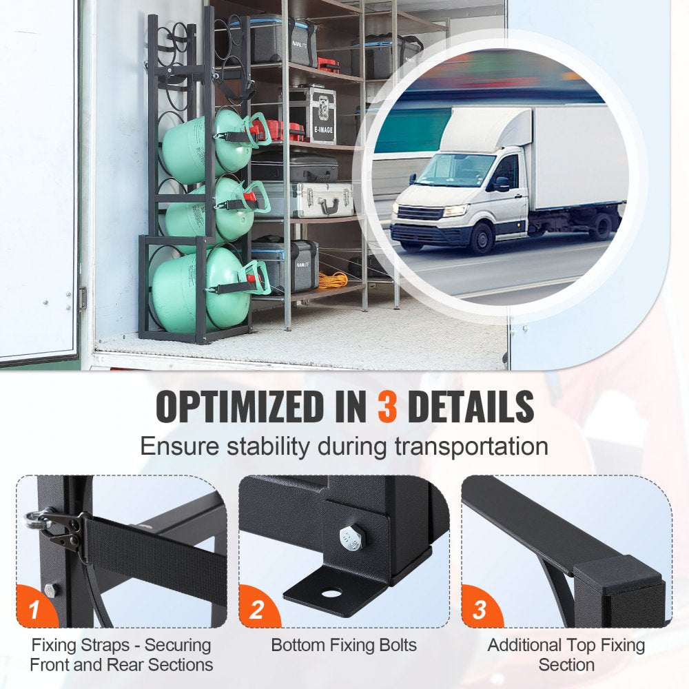 AMITOOLS Refrigerant Tank Rack, with 1 x 50lb, 2 x 30lb and Other 3 Small Bottle Tanks, Cylinder Tank Rack 15.55x12.99x49.8 in, Refrigerant Cylinder Rack and Holders for Freon, Gases, Oxygen, Nitrogen