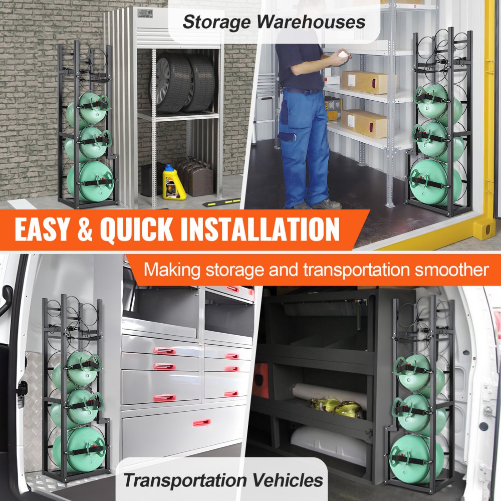 AMITOOLS Refrigerant Tank Rack, with 1 x 50lb, 2 x 30lb and Other 3 Small Bottle Tanks, Cylinder Tank Rack 15.55x12.99x49.8 in, Refrigerant Cylinder Rack and Holders for Freon, Gases, Oxygen, Nitrogen