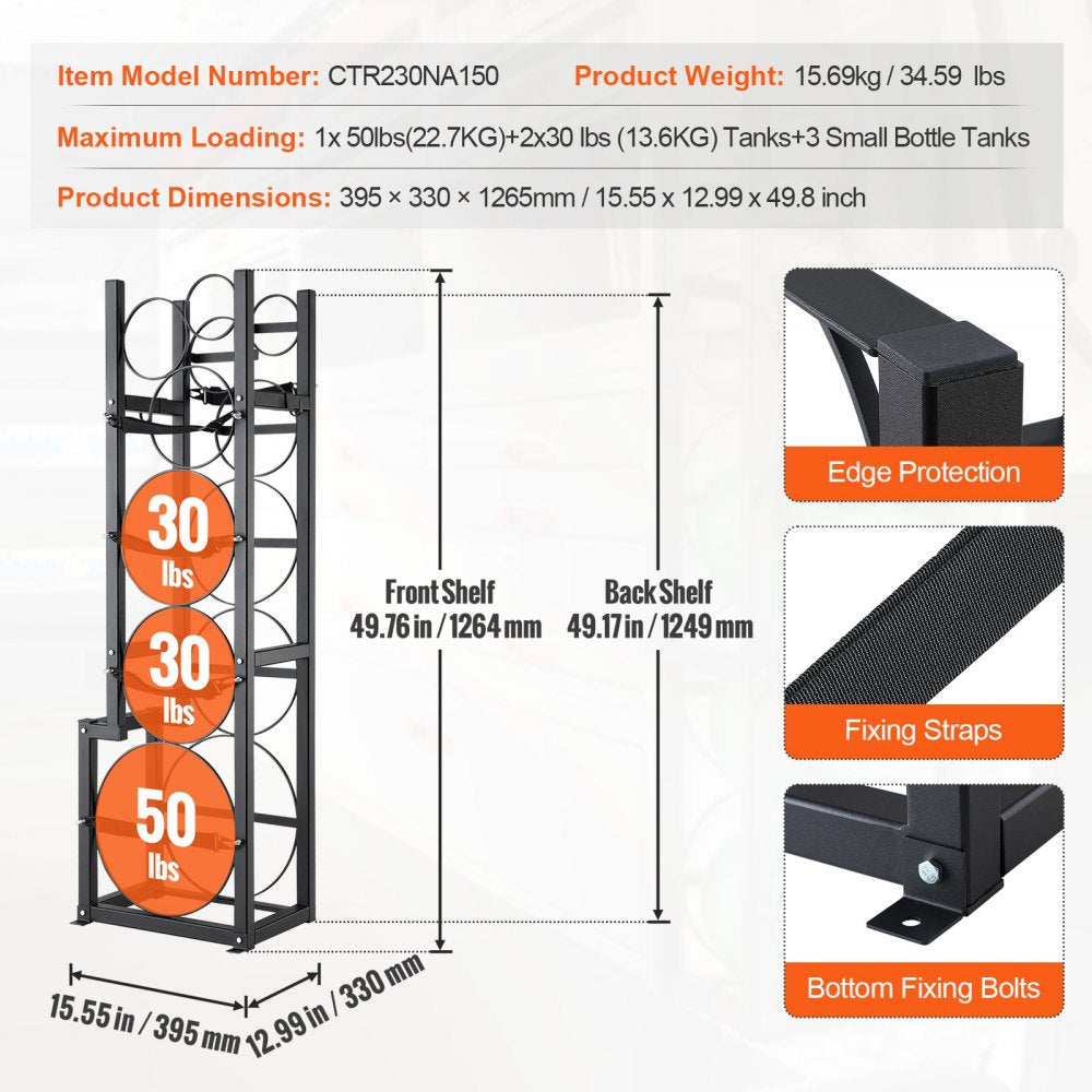 AMITOOLS Refrigerant Tank Rack, with 1 x 50lb, 2 x 30lb and Other 3 Small Bottle Tanks, Cylinder Tank Rack 15.55x12.99x49.8 in, Refrigerant Cylinder Rack and Holders for Freon, Gases, Oxygen, Nitrogen