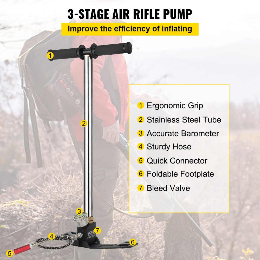 AMITOOLS Airgun PCP Pump 4500PSI High Pressure Hand Pump 3 Stage Pump Chamber PCP Air Pump