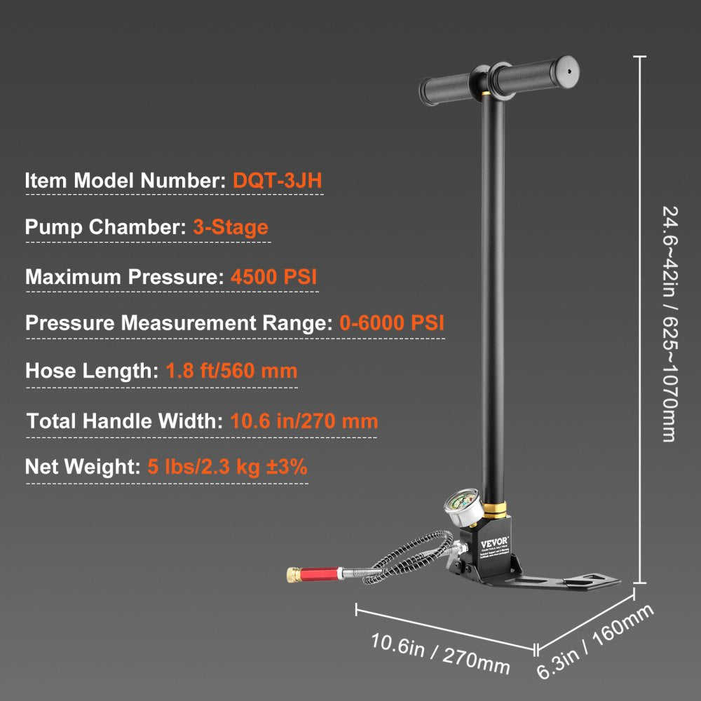 AMITOOLS High Pressure Hand Pump 3 Stage Airgun PCP Pump 4500PSI Stirrup Pump Air Rifle Filling Stirrup Pump(30MPA)