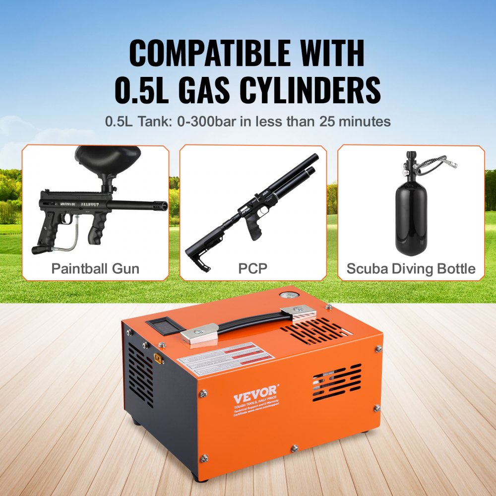 AMITOOLS PCP Air Compressor, 4500PSI/30Mpa Portable PCP Airgun Compressor with External Converter, DC12V, AC115V | Oil & Water-Free | Manual-Stop Air Rifle, Paintball and Scuba Tank Compressor Pump