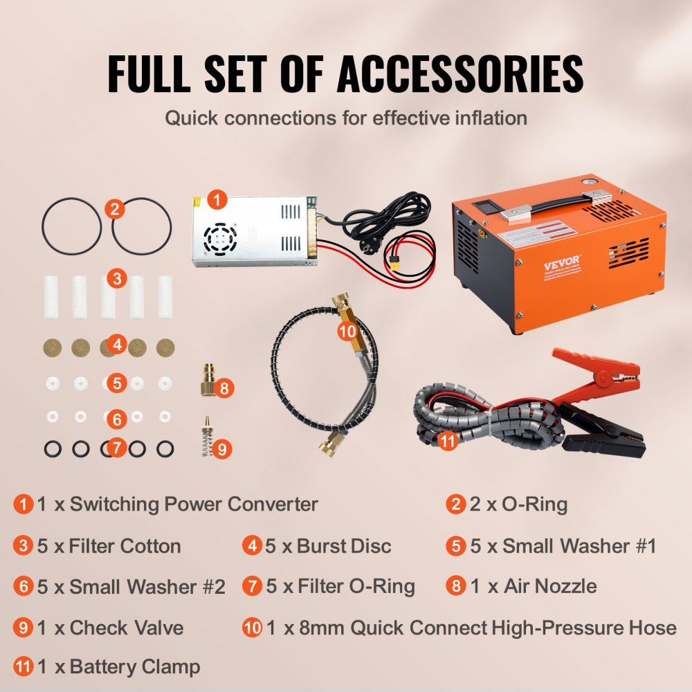 AMITOOLS PCP Air Compressor, 4500PSI/30Mpa Portable PCP Airgun Compressor with External Converter, DC12V, AC115V | Oil & Water-Free | Manual-Stop Air Rifle, Paintball and Scuba Tank Compressor Pump