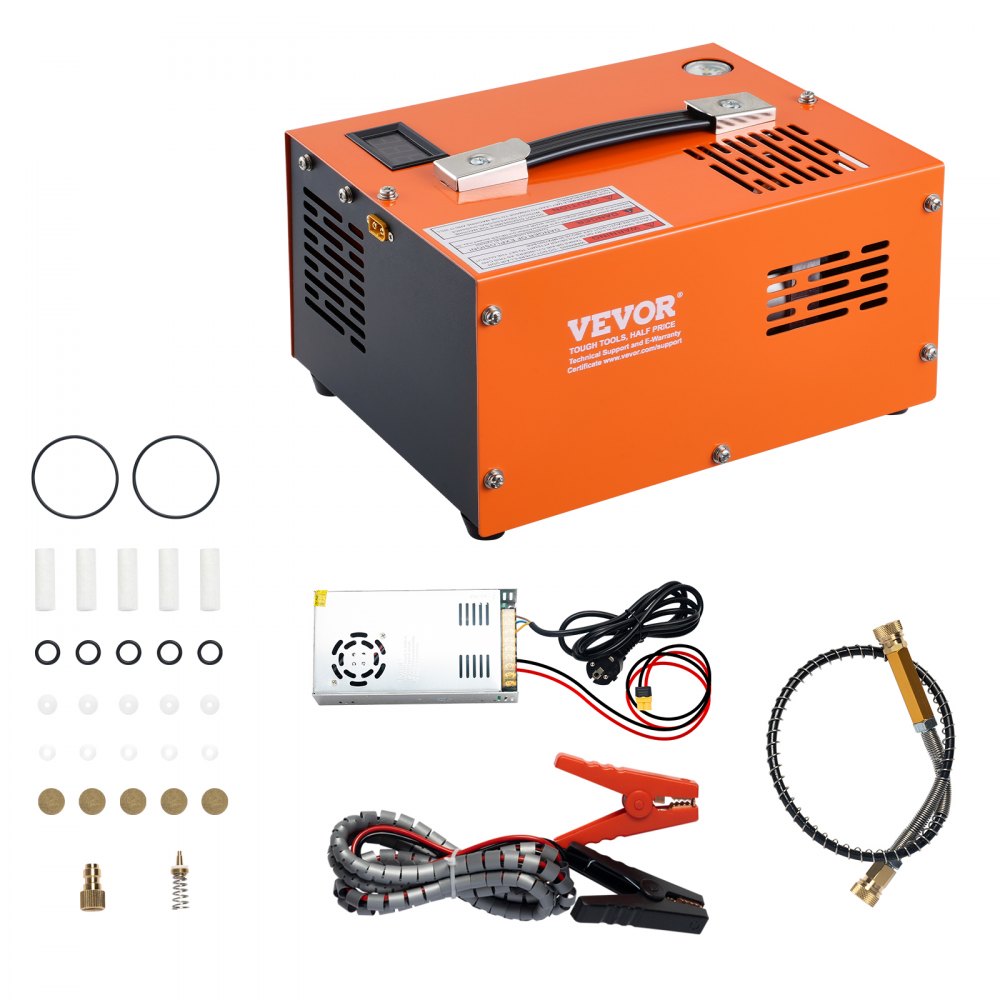 AMITOOLS PCP Air Compressor, 4500PSI/30Mpa Portable PCP Airgun Compressor with External Converter, DC12V, AC115V | Oil & Water-Free | Manual-Stop Air Rifle, Paintball and Scuba Tank Compressor Pump