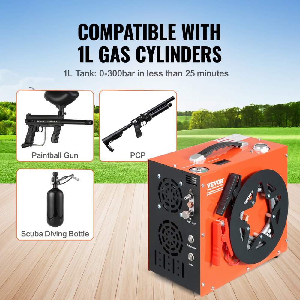 AMITOOLS PCP Air Compressor, 4500PSI/30Mpa Portable PCP Airgun Compressor - Built-in Water and Fan Cooling System, Auto-Stop | DC12V/AC120V Paintball Tank Compressor for Air Rifle, Scuba Diving Bottle