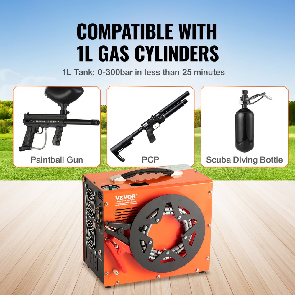 AMITOOLS PCP Air Compressor, 4500PSI/30Mpa Portable PCP Airgun Compressor with Built-in Power Converter, Auto-Stop | DC12V/AC120V | Oil & Water-Free Air Rifle, Paintball and Scuba Tank Compressor Pump