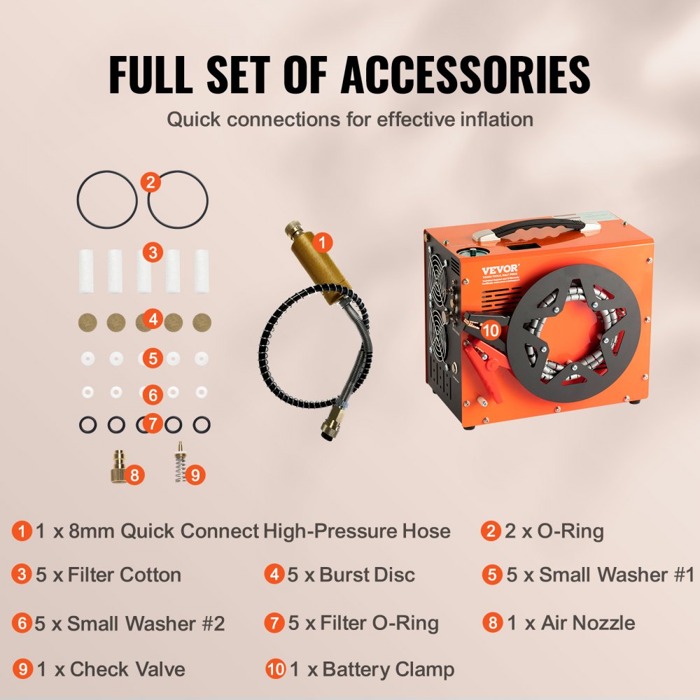 AMITOOLS PCP Air Compressor, 4500PSI/30Mpa Portable PCP Airgun Compressor with Built-in Power Converter, Auto-Stop | DC12V/AC120V | Oil & Water-Free Air Rifle, Paintball and Scuba Tank Compressor Pump