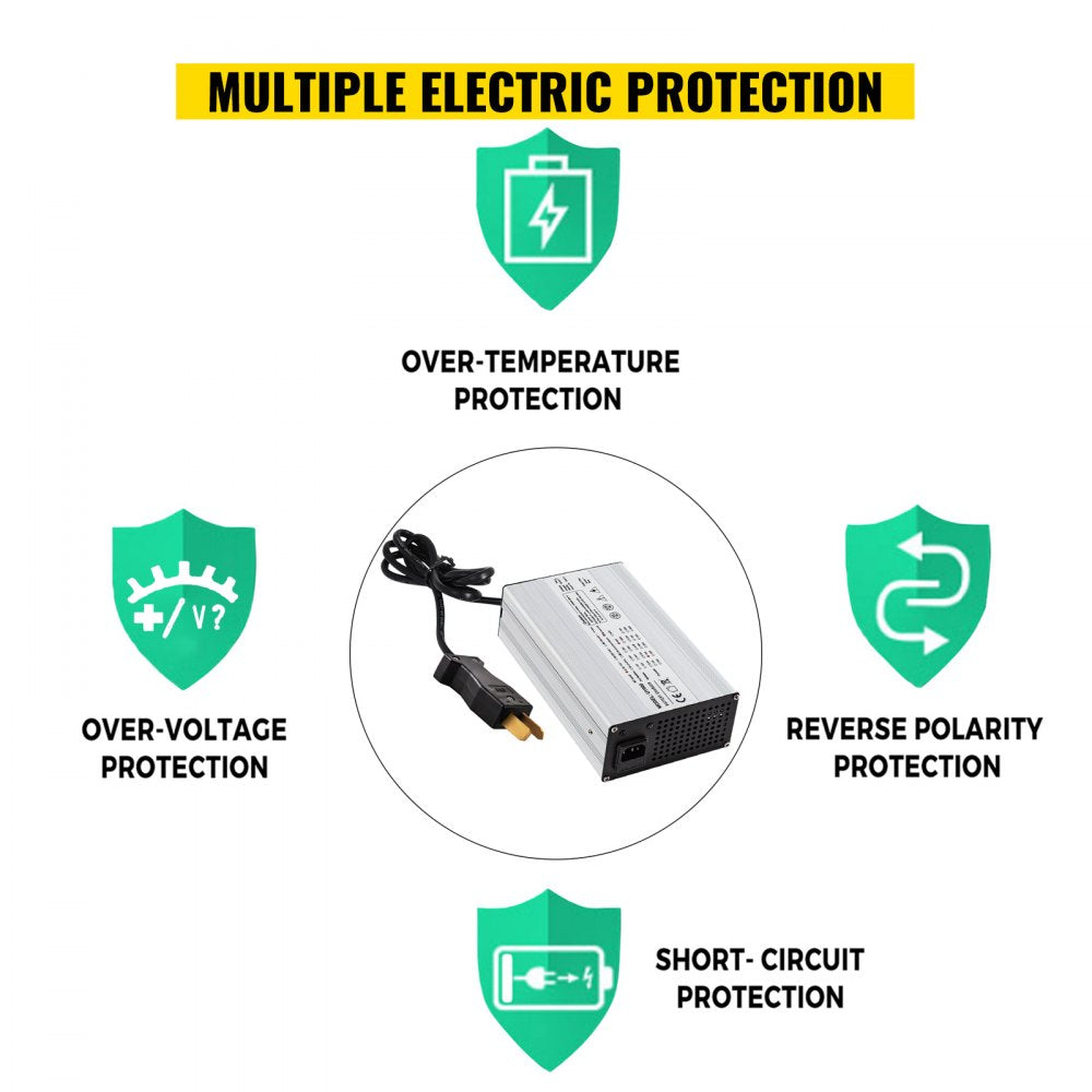 AMITOOLS Golf Cart Battery Charger 36V Club Car Charger 18A Golf Cart Electric Charger Splayed Plug/LED Club Car Battery Charger Aluminum Shell Power Wise Golf Cart Battery Charger for Ez Go Yamaha