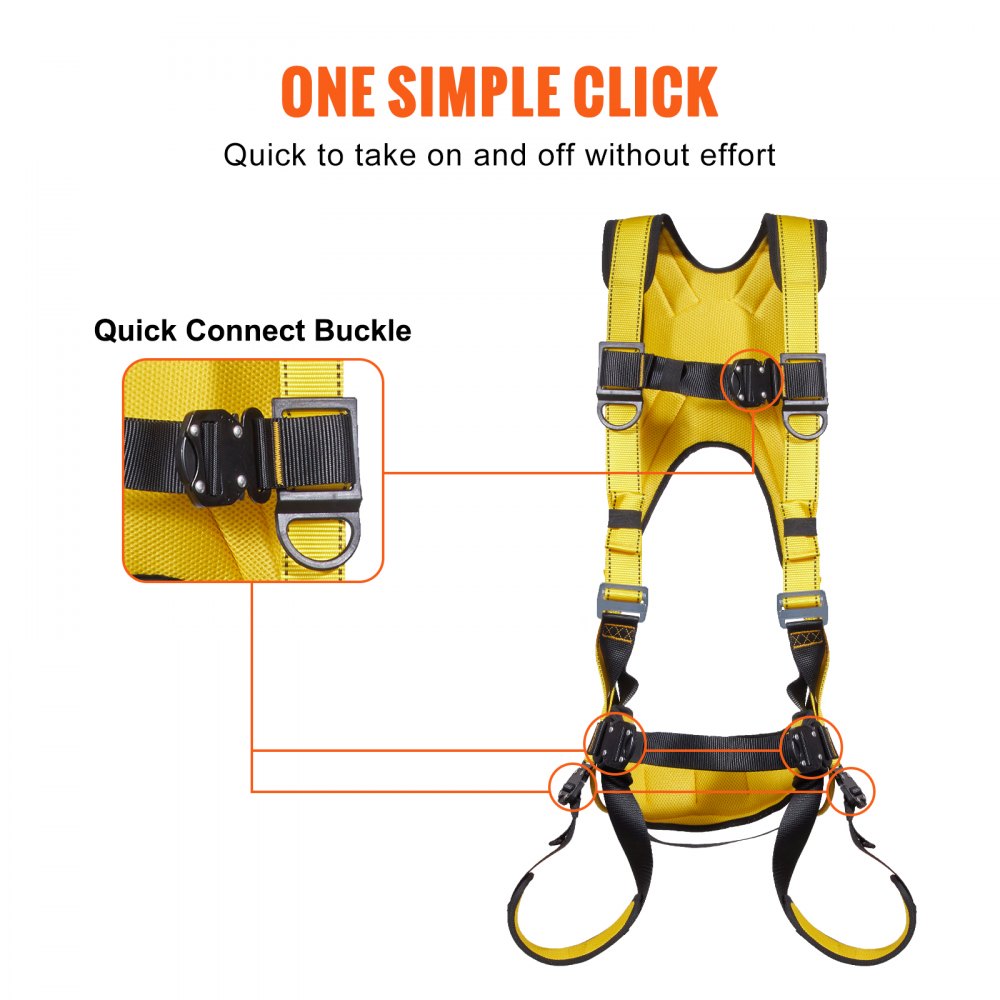 AMITOOLS Safety Harness, Full Body Harness, Safety Harness Fall Protection with Added Padding, and Side Rings and Dorsal D-Rings and a Lanyard, ANSI/ASSE Z359.11-2014, 240 lbs Max Weight, M