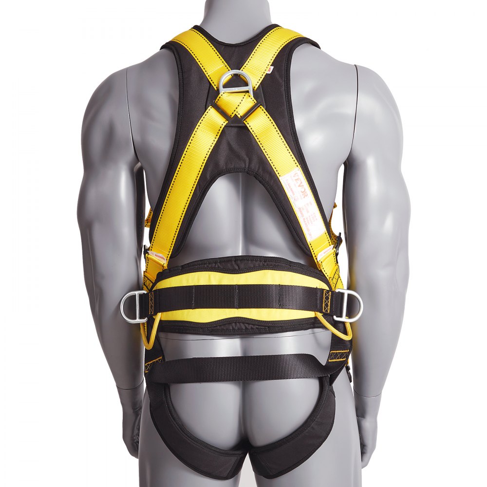 AMITOOLS Safety Harness, Full Body Harness, Safety Harness Fall Protection with Added Padding, and Side Rings and Dorsal D-Rings and a Lanyard, ANSI/ASSE Z359.11-2014, 240 lbs Max Weight, M