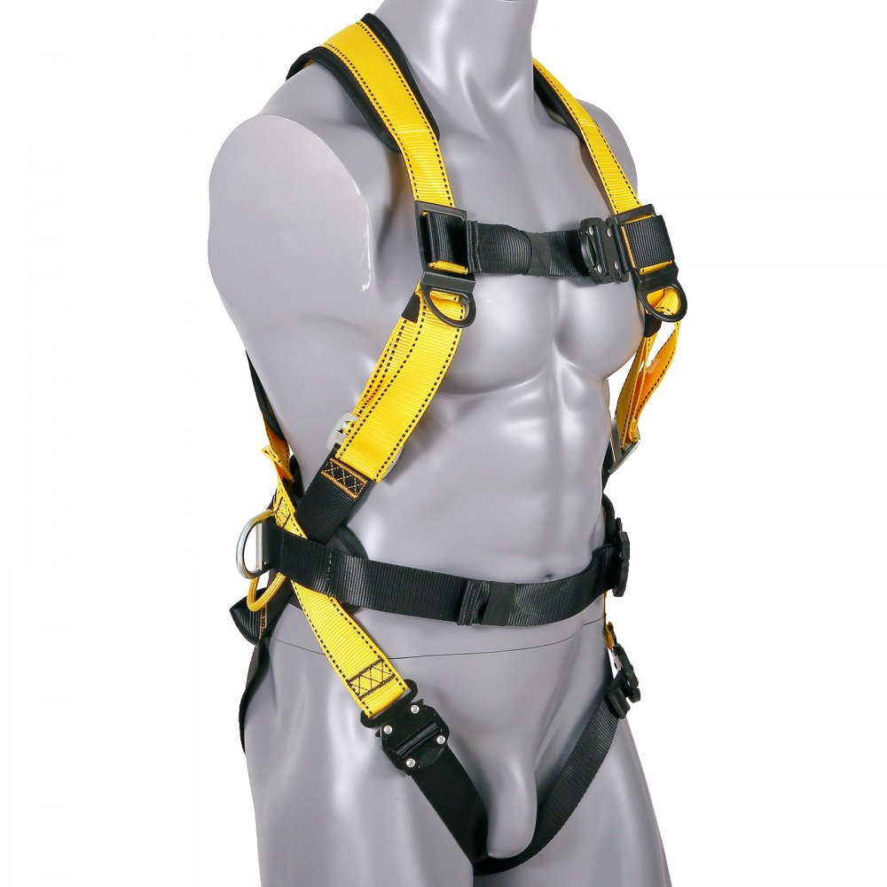 AMITOOLS Safety Harness, Full Body Harness, Safety Harness Fall Protection with Added Padding, and Side Rings and Dorsal D-Rings and a Lanyard, ANSI/ASSE Z359.11-2014, 240 lbs Max Weight, M