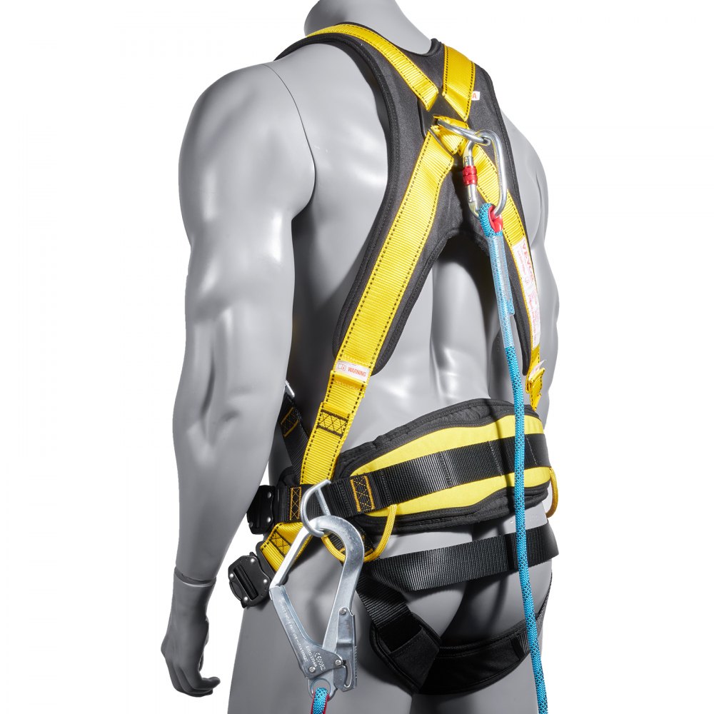 AMITOOLS Safety Harness, Full Body Harness, Safety Harness Fall Protection with Added Padding, and Side Rings and Dorsal D-Rings and a Lanyard, ANSI/ASSE Z359.11-2014, 240 lbs Max Weight, M