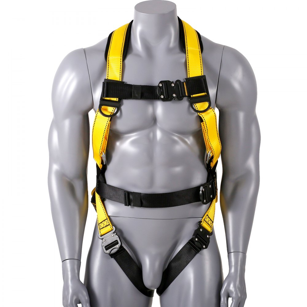 AMITOOLS Safety Harness, Full Body Harness, Safety Harness Fall Protection with Added Padding, and Side Rings and Dorsal D-Rings and a Lanyard, ANSI/ASSE Z359.11-2014, 240 lbs Max Weight, M