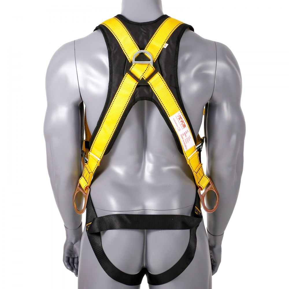 AMITOOLS Safety Harness, Full Body Harness, Safety Harness Fall Protection with Added Padding on Shoulder Back, and Side Rings and Dorsal D-Rings and a Lanyard, ANSI/ASSE Z359.11, 340 lbs Max Weight