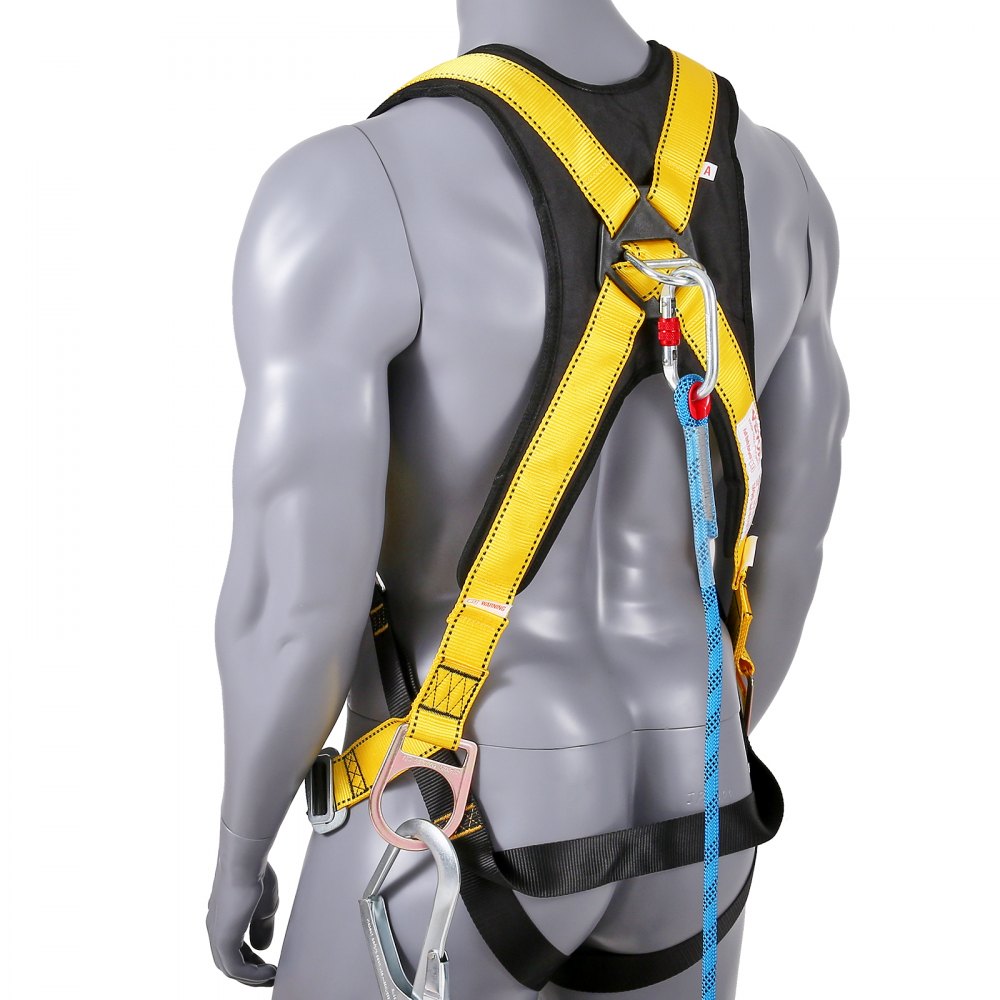 AMITOOLS Safety Harness, Full Body Harness, Safety Harness Fall Protection with Added Padding on Shoulder Back, and Side Rings and Dorsal D-Rings and a Lanyard, ANSI/ASSE Z359.11, 340 lbs Max Weight