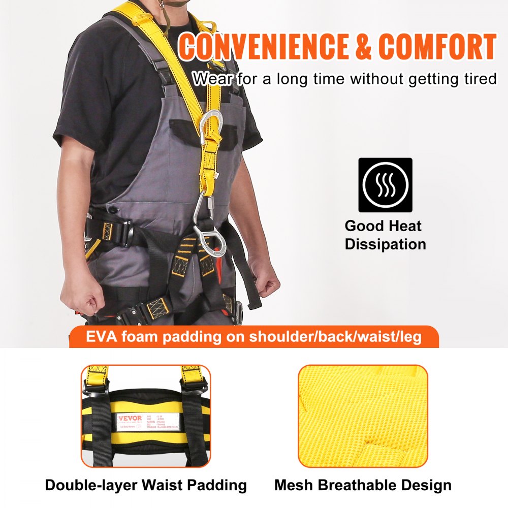 AMITOOLS Safety Harness, Universal Full Body Harness, Detachable Safety Harness Fall Protection with Added Padding on Shoulder, Back, Waist, Legs, and 5 D-Rings, ANSI/ASSE Z359.11, 340 lbs