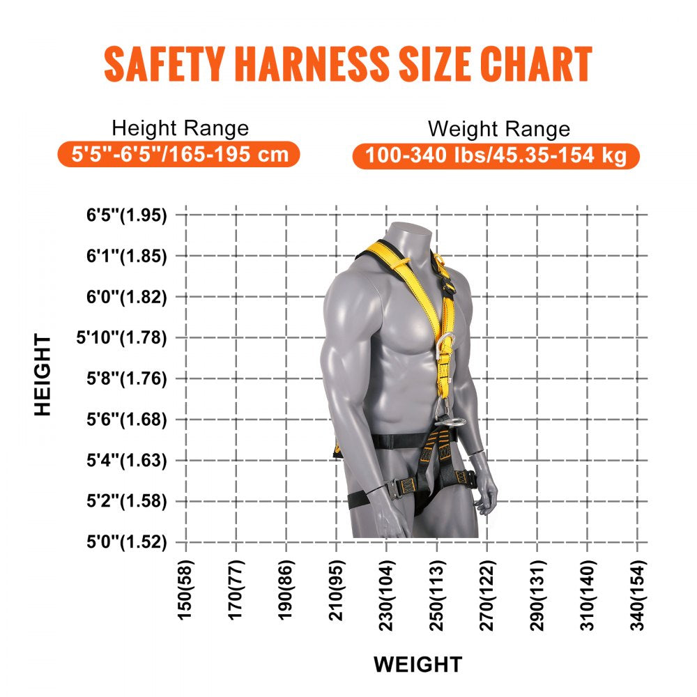 AMITOOLS Safety Harness, Universal Full Body Harness, Detachable Safety Harness Fall Protection with Added Padding on Shoulder, Back, Waist, Legs, and 5 D-Rings, ANSI/ASSE Z359.11, 340 lbs