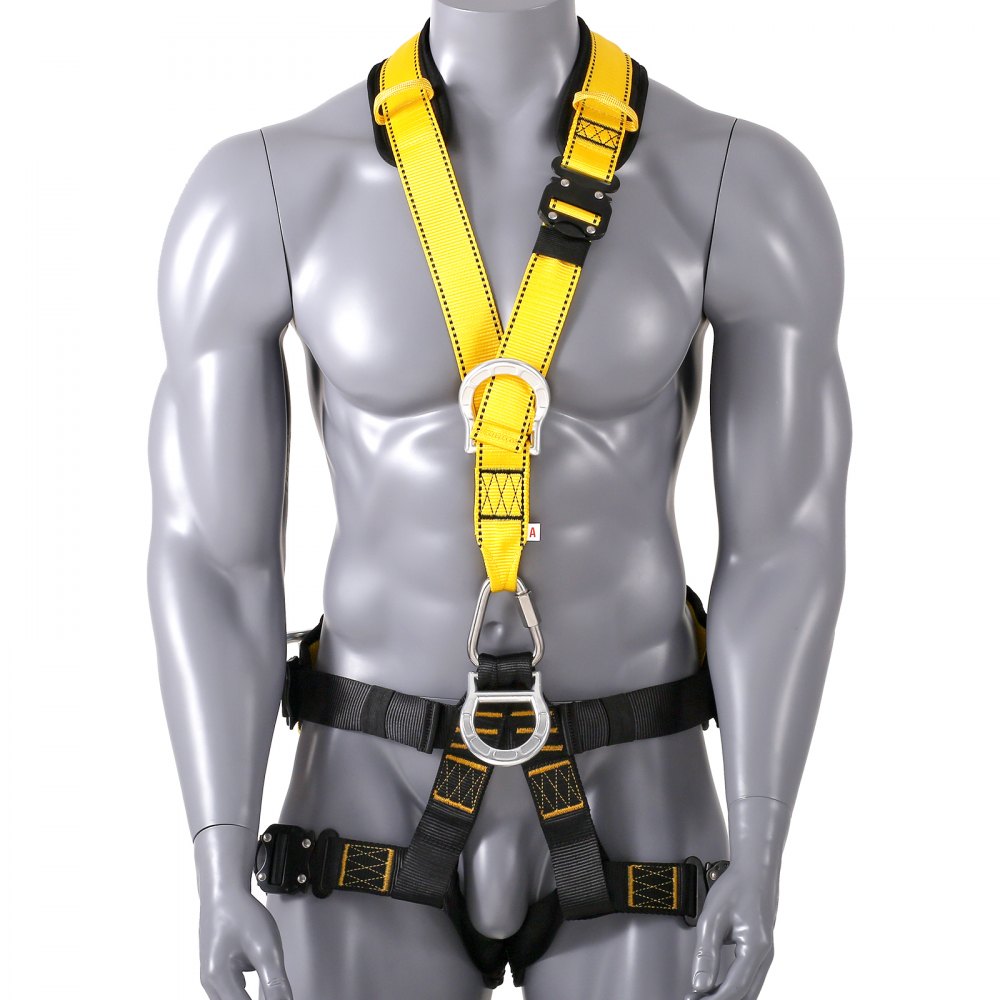 AMITOOLS Safety Harness, Universal Full Body Harness, Detachable Safety Harness Fall Protection with Added Padding on Shoulder, Back, Waist, Legs, and 5 D-Rings, ANSI/ASSE Z359.11, 340 lbs