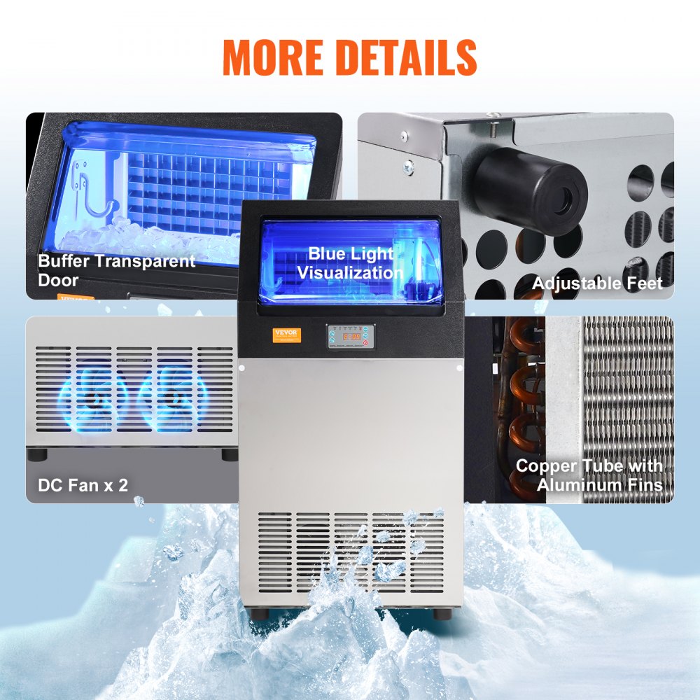 AMITOOLS Commercial Ice Maker, 100lbs/24H, Ice Maker Machine, 55 Ice Cubes in 12-15 Minutes, Freestanding Cabinet Ice Maker with 33lbs Storage Capacity LED Digital Display, for Bar Home Office Restaurant