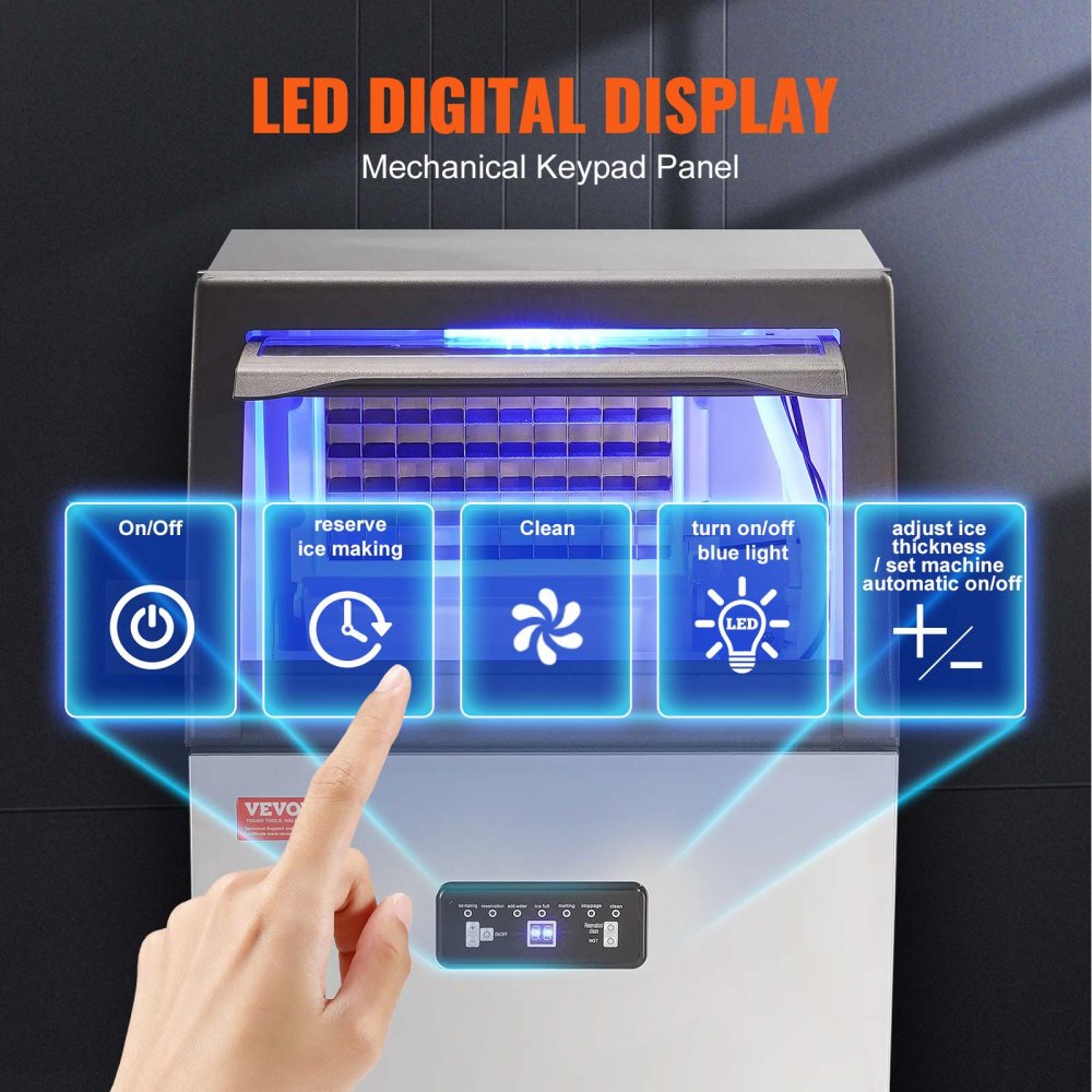 AMITOOLS Commercial Ice Maker, 130lbs/24H, Ice Maker Machine, 55 Ice Cubes in 12-15 Minutes, Freestanding Cabinet Ice Maker with 24lbs Storage Capacity LED Digital Display, for Bar Home Office Restaurant