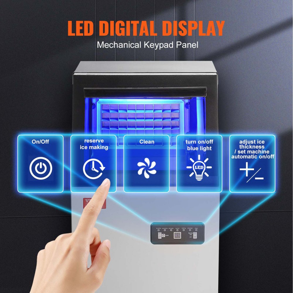 AMITOOLS Commercial Ice Maker, 80lbs/24H, Ice Maker Machine, 40 Ice Cubes in 12-15 Minutes, Freestanding Cabinet Ice Maker with 15lbs Storage Capacity LED Digital Display, for Bar Home Office Restaurant