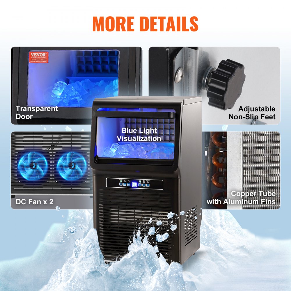 AMITOOLS Commercial Ice Maker, 70lbs/24H, Ice Maker Machine, 36 Ice Cubes in 12-15 Minutes, Freestanding Cabinet Ice Maker with 11lbs Storage Capacity LED Digital Display, for Bar Home Office Restaurant