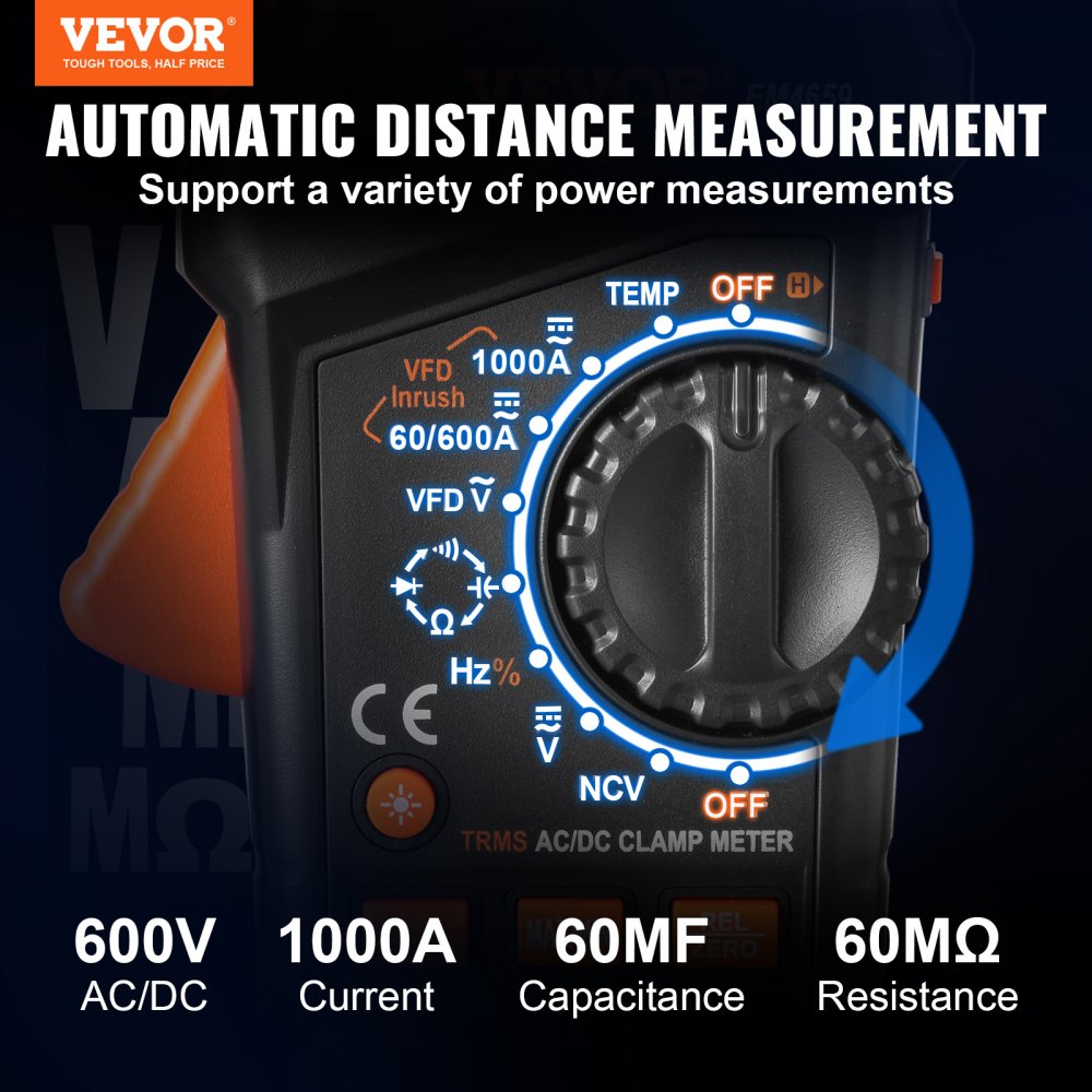 AMITOOLS Digital Clamp Meter T-RMS, 6000 Counts, 1000A Clamp Multimeter Tester, Measures Current Voltage Resistance Diodes Continuity Data Retention, NCV for Home Appliance, Railway Industry Maintenance